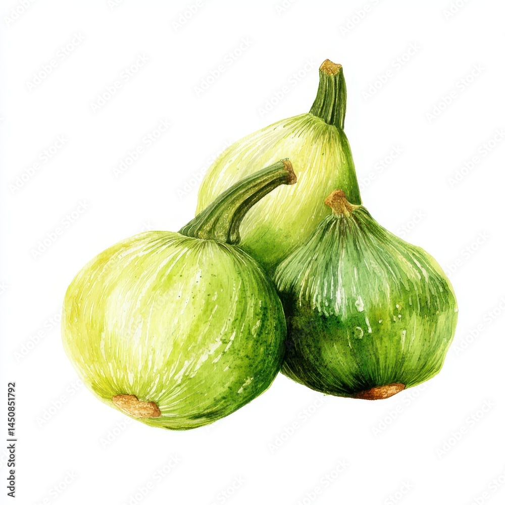 custom made wallpaper toronto digitalVibrant Green Squash Watercolor Artwork Showcasing Freshness and Nourishment on Crisp White Canvas