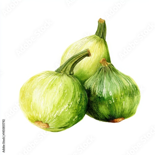 Wallpaper Mural Vibrant Green Squash Watercolor Artwork Showcasing Freshness and Nourishment on Crisp White Canvas Torontodigital.ca