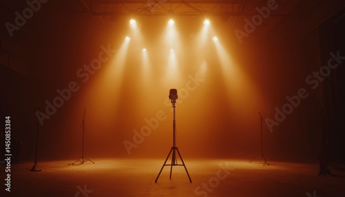 Empty stage lit by spotlights