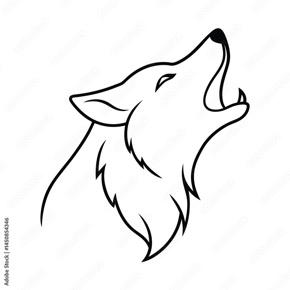 wolf head howling upward contour vector line art wolf head howling upward contour vector line art