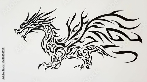 Wallpaper Mural Black ink dragon, stylized, tribal design. Torontodigital.ca