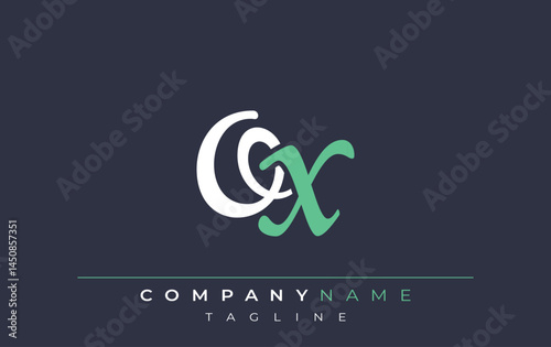 Elegant Stylized OX Lettering Design. Stylish Modern Logo featuring Monogram Letters in White and Teal Shade
