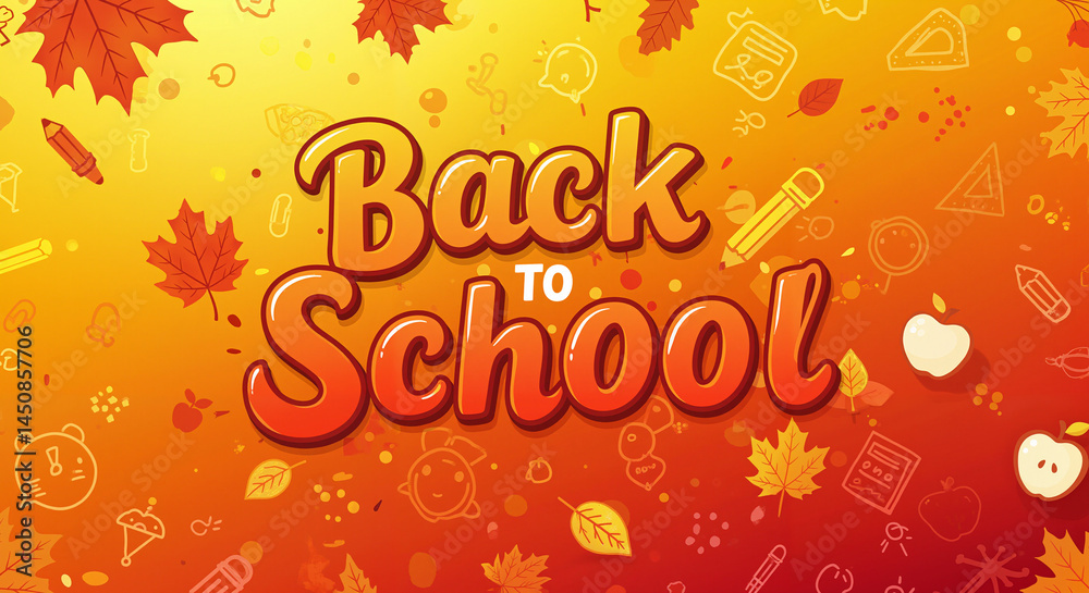 Obraz premium Colorful Back to School Theme with Leaves and Icons 
