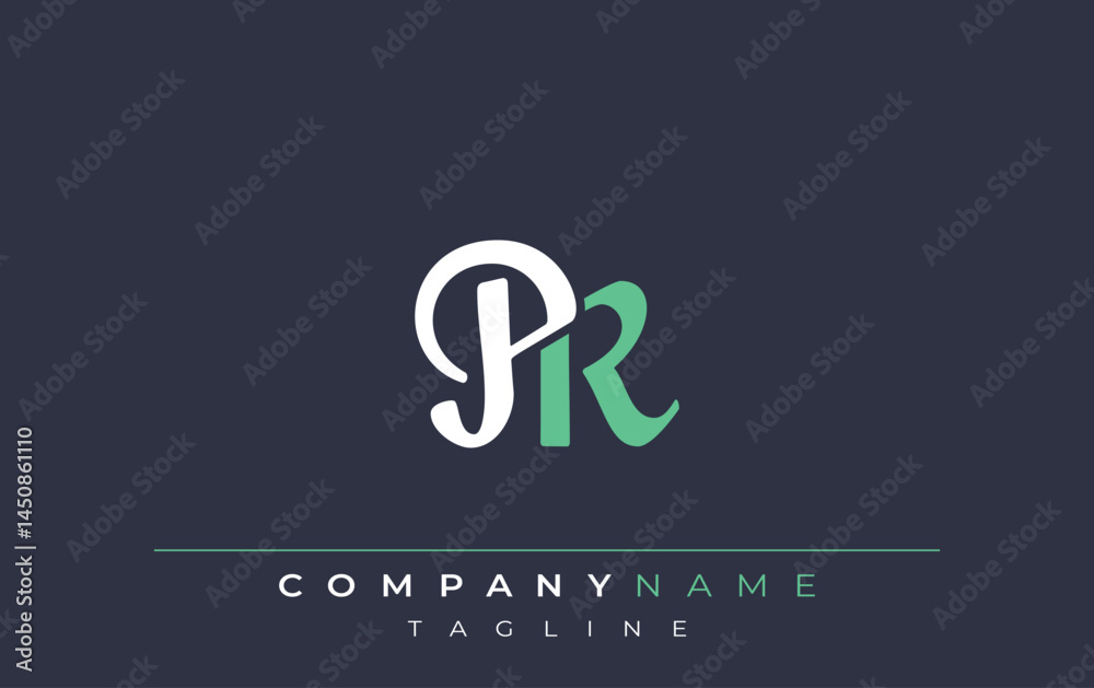 Obraz premium Elegant Stylized PR Lettering Design. Stylish Modern Logo featuring Monogram Letters in White and Teal Shade