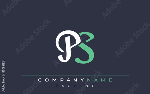 Elegant Stylized PS Lettering Design. Stylish Modern Logo featuring Monogram Letters in White and Teal Shade