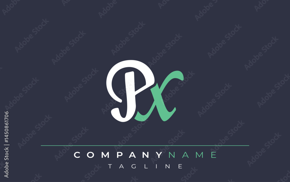 Obraz premium Elegant Stylized PX Lettering Design. Stylish Modern Logo featuring Monogram Letters in White and Teal Shade