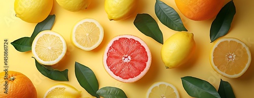 Obraz na płótnie Citrus fruits on yellow, healthy food w salonie