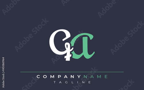 Elegant Stylized QA Lettering Design. Stylish Modern Logo featuring Monogram Letters in White and Teal Shade