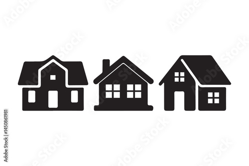 Black House Icons Set Real Estate, Home Symbol Vector Silhouette Collection