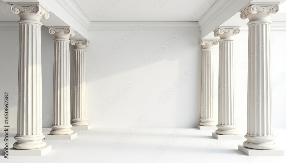 Elegant Roman-style columns against a stark white backdrop , stone, rome Elegant Roman-style columns against a stark white backdrop , stone, rome