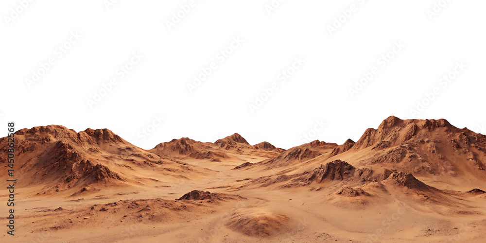 Naklejka premium mars planet landscape with sand and rocky mountains isolated on white background PNG