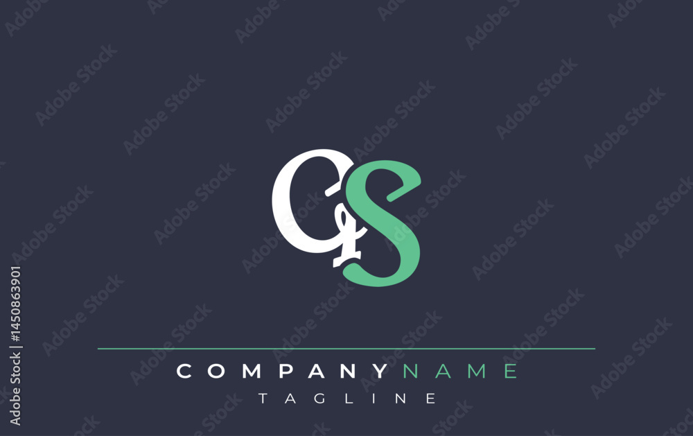 Fototapeta premium Elegant Stylized QS Lettering Design. Stylish Modern Logo featuring Monogram Letters in White and Teal Shade