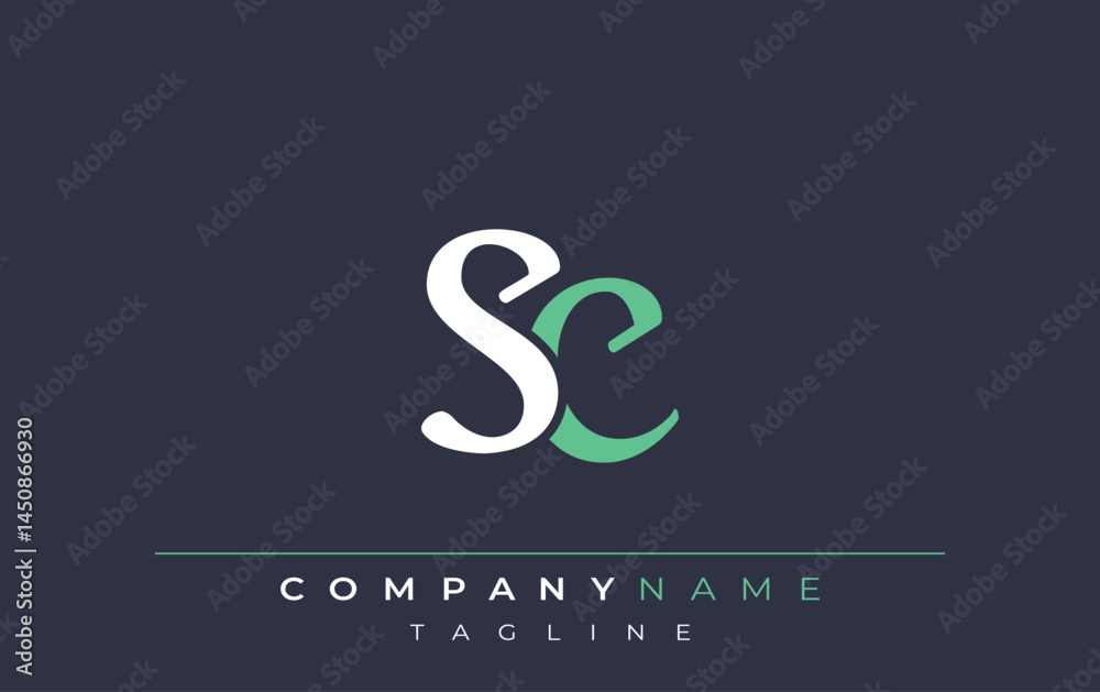 Fototapeta premium Elegant Stylized SC Lettering Design. Stylish Modern Logo featuring Monogram Letters in White and Teal Shade