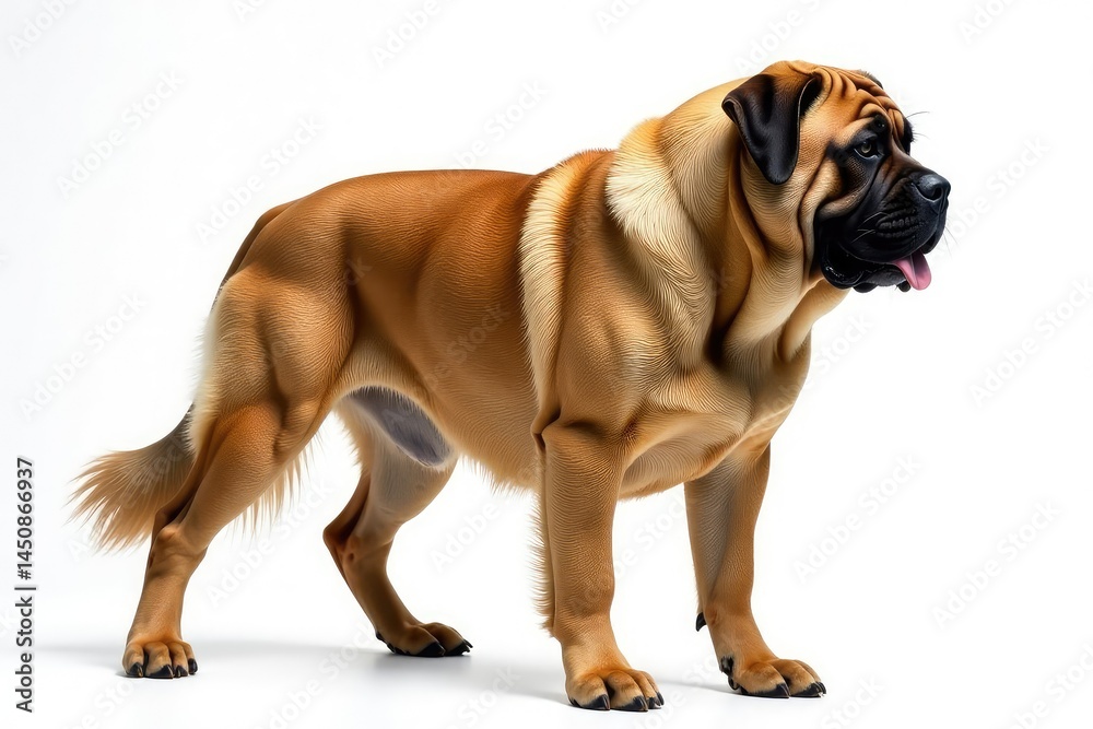 Obraz premium Majestic mastiff, powerful stance, white background, animal photography, white