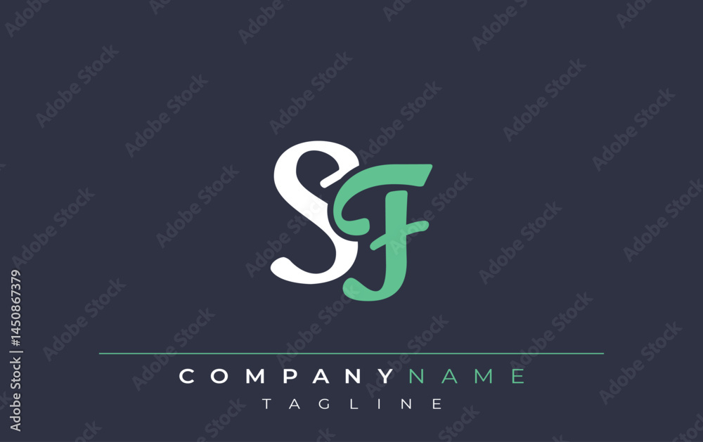 Obraz premium Elegant Stylized SF Lettering Design. Stylish Modern Logo featuring Monogram Letters in White and Teal Shade