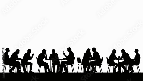 Silhouettes of people socializing at outdoor café, connection and togetherness
