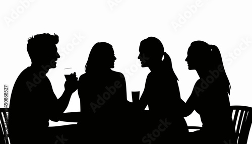 Silhouettes of friends laughing together at café, joy and companionship
