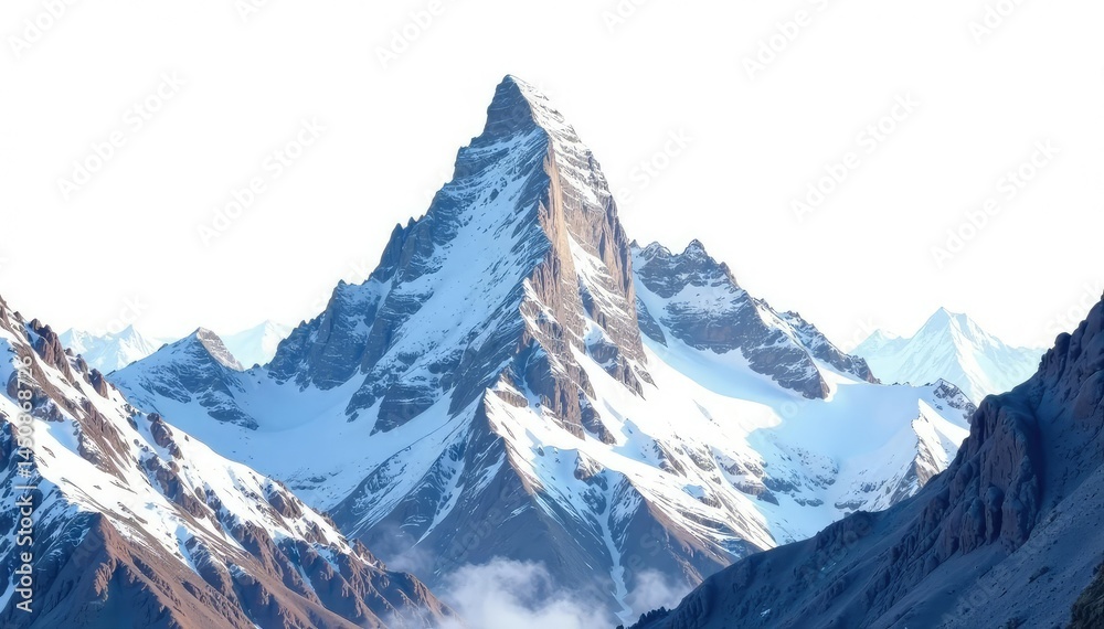 Obraz premium Snow-covered mountain peak against a stark white sky, landscape, beauty, altitude