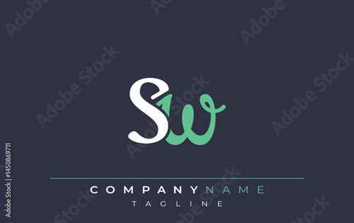 Wallpaper Mural Elegant Stylized SW Lettering Design. Stylish Modern Logo featuring Monogram Letters in White and Teal Shade Torontodigital.ca