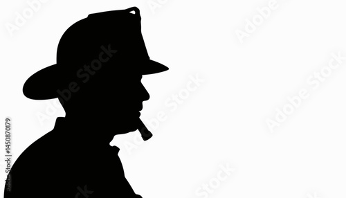 Firefighter silhouette with helmet against white background, bravery symbol