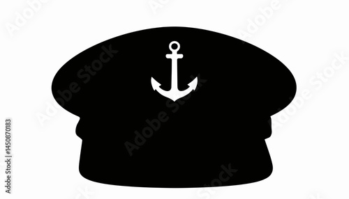 Silhouette of navy officer hat with anchor insignia on white background
