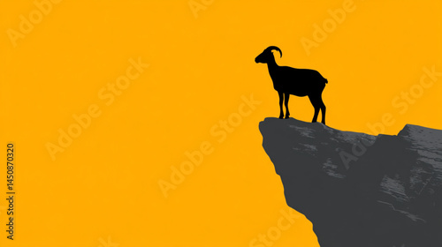 Ram silhouette on cliff edge at sunset vector illustration mountain animal wildlife nature scenery 95