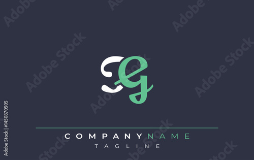 Elegant Stylized TG Lettering Design. Stylish Modern Logo featuring Monogram Letters in White and Teal Shade