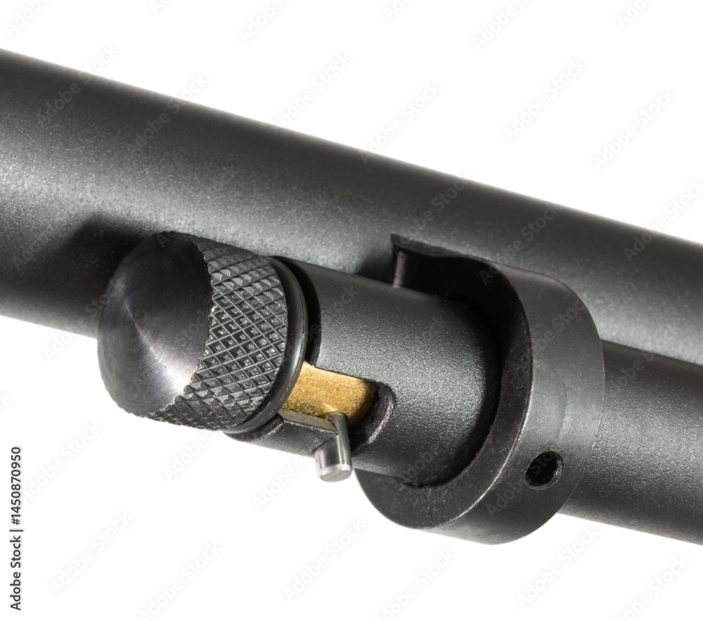 Magazine tube knob on the bottom of a lever action rifle