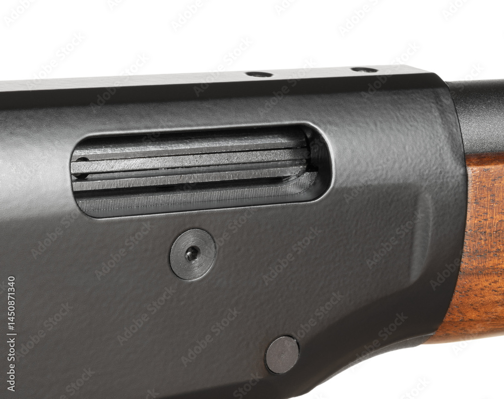 Receiver on a lever action rifles with ejection port toward the camera