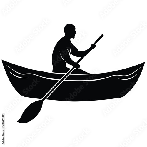 Man Paddling Canoe Silhouette Icon