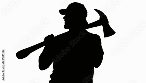 Lumberjack silhouette confidently holding axe, strength and resilience