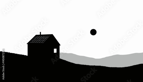 Elegant silhouette of house with solar panels against sunlit horizon, sustainability