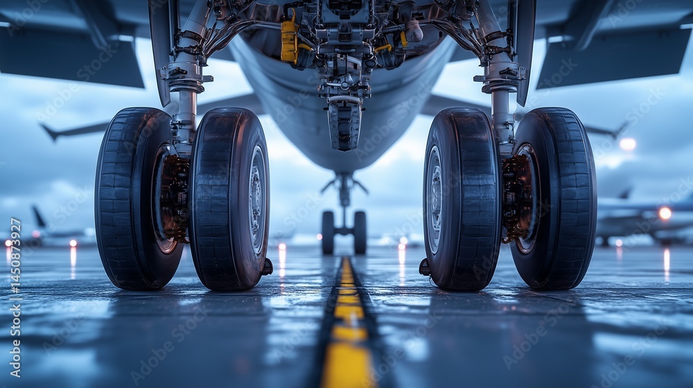 Fototapeta premium Detailed Aircraft Landing Gear System Isolated, Focus on Safety and Durability