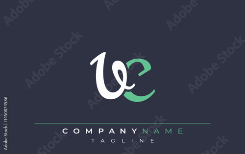Elegant Stylized VC Lettering Design. Stylish Modern Logo featuring Monogram Letters in White and Teal Shade