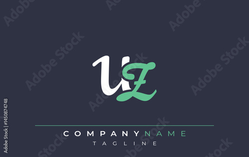 Elegant Stylized UZ Lettering Design. Stylish Modern Logo featuring Monogram Letters in White and Teal Shade