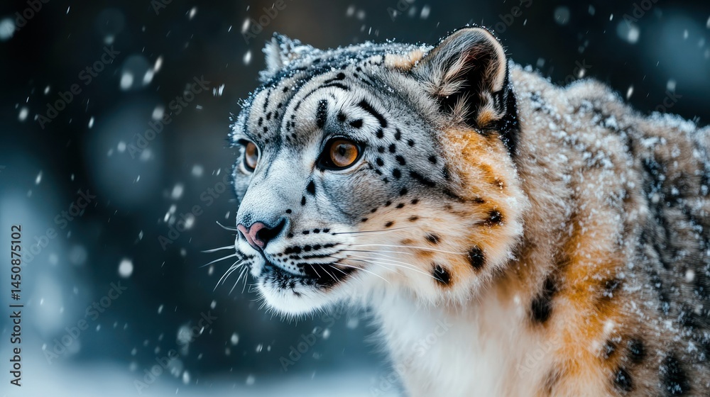 Obraz premium Majestic snow leopard in winter (1)