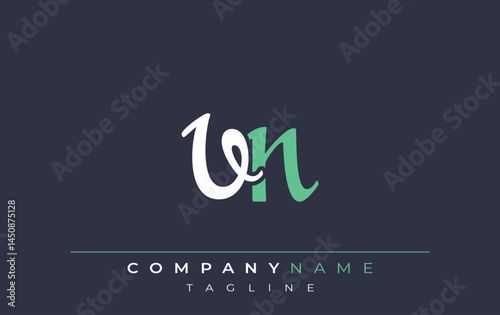 Elegant Stylized VN Lettering Design. Stylish Modern Logo featuring Monogram Letters in White and Teal Shade