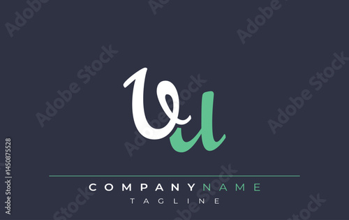 Elegant Stylized VU Lettering Design. Stylish Modern Logo featuring Monogram Letters in White and Teal Shade