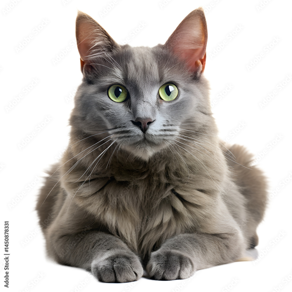 Obraz premium Gray Tabby Cat Stretching White Background