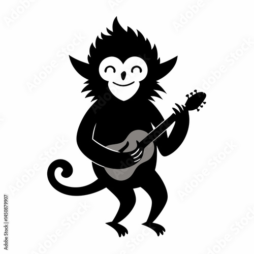 Vector illustration of a monkey playing the guitar