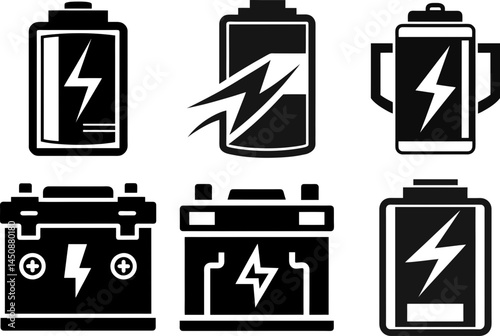 Battery power icons set vector,, illustration, horizontal, isolated assets, silhouette