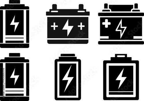Battery power cell set vector,, illustration, horizontal, isolated assets, silhouette