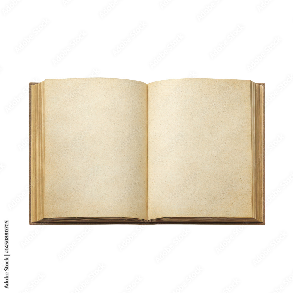 Open antique book pages blank template isolated on transparent background Open antique book pages blank template isolated on transparent background