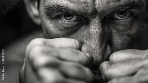 Boxer shadowboxing gym high fidelity photograph intense atmosphere close-up realism