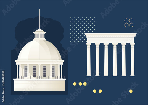 Fusion with Classical Elements of Greek Revival Architecture style  - Stock Illustration