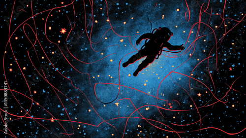 Astronaut floating in deep space illustration with stars and cosmic background for wallpaper use