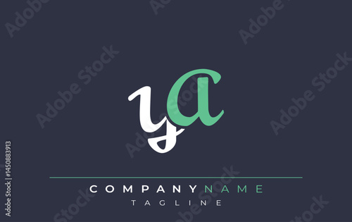Elegant Stylized YA Lettering Design. Stylish Modern Logo featuring Monogram Letters in White and Teal Shade