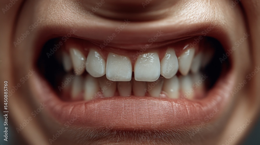 Naklejka premium Tension displayed close-up portrait human emotions indoor setting eye-level view clenched teeth and furrowed brow