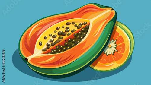 Ripe papaya with velvet skin and sheen,
A harmony of softness, color, and life.
Ideal for fresh dishes or vivid design,
A tropical dream in every slice.