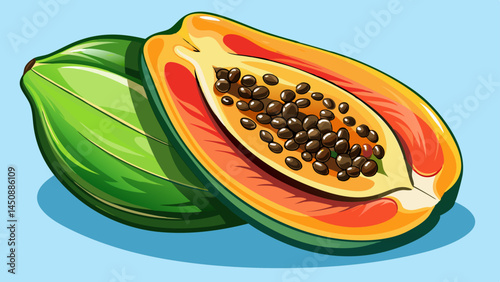 Ripe papaya with velvet skin and sheen,
A harmony of softness, color, and life.
Ideal for fresh dishes or vivid design,
A tropical dream in every slice.